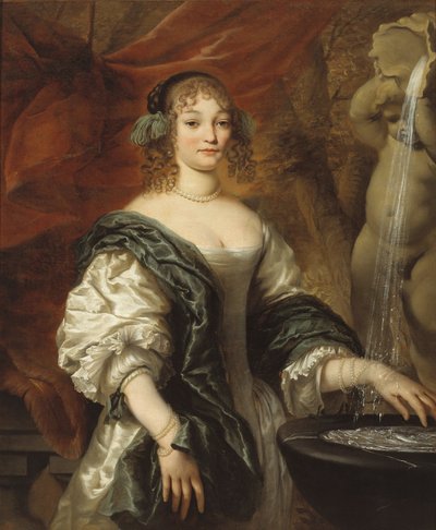Portrait of a Young Lady by a Fountain by Jan de Baen